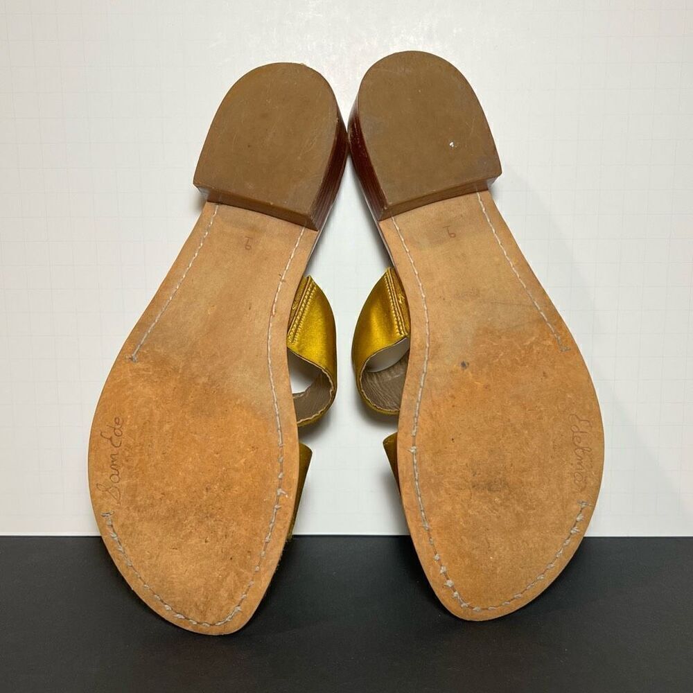 Womens SAM EDELMAN Jeni Gold Satin Block Heeled Sandals / Size 9 Medium - Picture 7 of 8